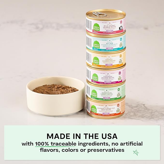 Open Farm Canned Cat Food, Paté for Complete & Balanced Nutrition, Grain-Free and Legume-Free Wet Cat Food, Chicken & Salmon Recipe, 2.8oz Cans (Case of 18)