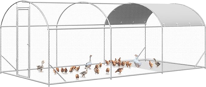 Large Metal Chicken Coop, Walk-in Chicken Run Pen with Waterproof Cover, Dome Roof Poultry Cage for Outdoor, Backyard, Farm (8.96'Wx18.9'Lx6.4'H)