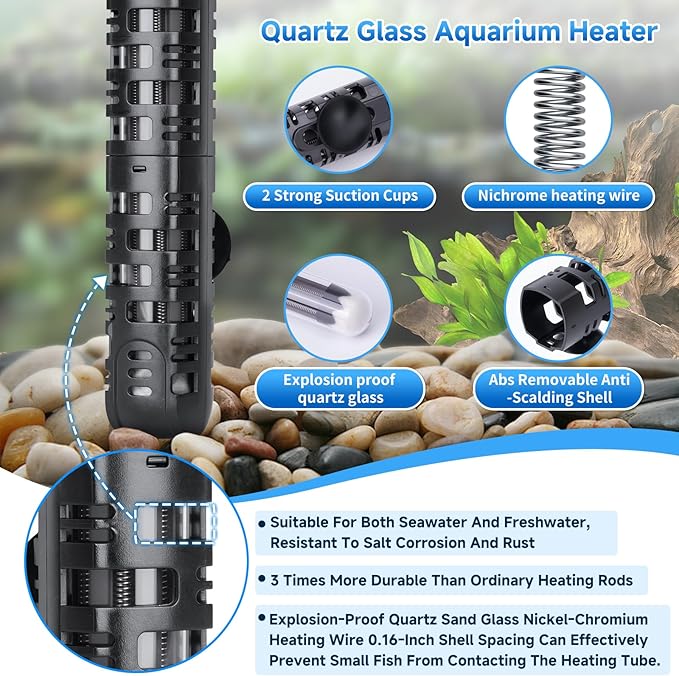 Aquarium Heater Submersible Fish Tank 50W& Turtle Tank Heater with External Adjustment Controller, Included Thermometer, LED Display, Overheat Protection, Detachable Cover, for Saltwater&Freshwater