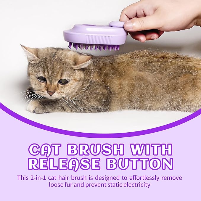 Spritz Defur Comb for Cats, New 3-in-1 Cat Steam Brush for Massaging and Cleaning Shedding Pets, Comb for Long and Short Hair Cats and Dogs Grooming Tool (Purple)