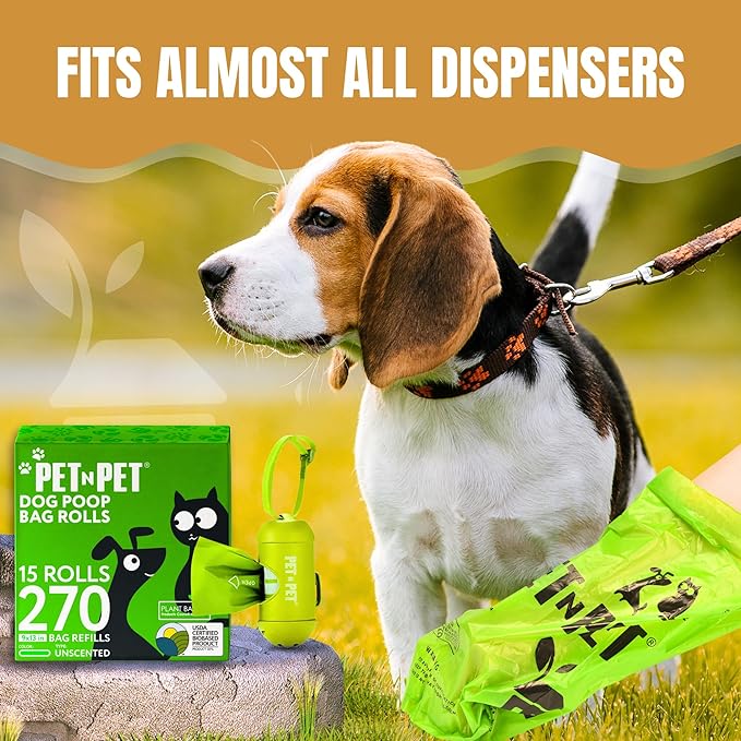 Pet N Pet 270 Counts Green Poop Bags for Dogs, 38% Plant Based & 62% PE Extra Thick Dog Poop Bags Rolls, 9" x 13", Unscented Dog Waste Bag, Pet Supplies for Dogs
