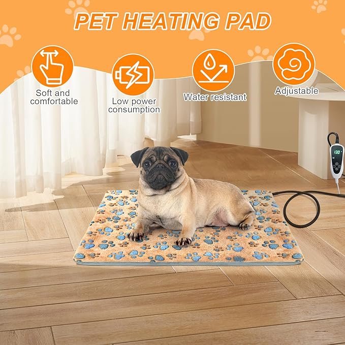 Dog Heating Pad,32×20 In Heating Pad For Dogs, Intelligent Temperature Control Switch With Normally Open On Function,Whelping Box With Reinforced Electric Wire Rope, Plush Fabric Cotton Cover-Apricot