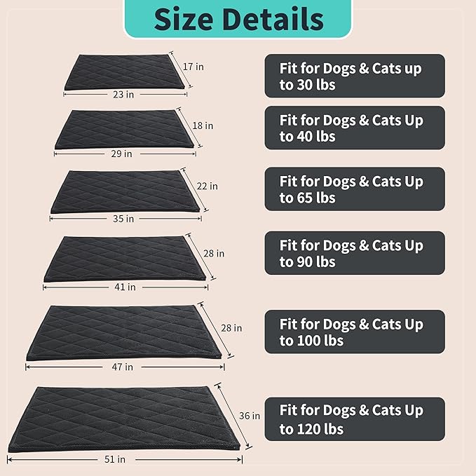 MABOZOO Indestructible Dog Beds - Chew Proof Crate Pad for Aggressive Chewers, Machine Washable Quilted Mat, Durable for Extra Large Dogs, Black Kennel Pad (36x57 in)