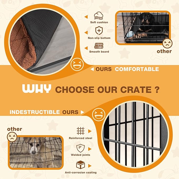Bigrab Dog Crate Furinture with Thick Cushion, Side End Table Wooden Dog Cage with Double Doors, Chew-Resistant Dog Kennel Dog House Indoor for Small to Large Dog, M (Grey)