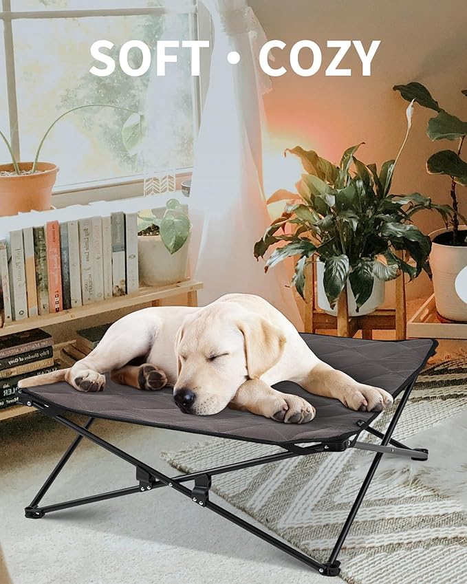 KingCamp Elevated Dog Bed for Medium Dogs, Raised Outdoor Indoor Portable Cooling Cot Lifted Pet Hammock off Ground with Washable Breathable Mesh & Frame with Non Slip Foot for Camping Backyard, Black