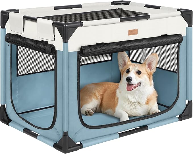 Dog Crate - Soft Pet Kennel for Dogs/Cats, 3-Door Breathable Travel Cage with Mesh Window, Portable Dog Kennel for Indoor & Outdoor,Blue-M