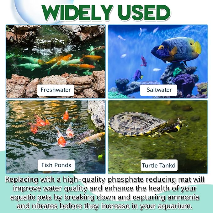 Treela 4 Pcs 18 x 10 Inch Aquarium Filter Pads Ammonia Phosphate Nitrite Remover Reducer Filter Pads Cut-to-fit for Aquariums & Ponds Fish Tank Accessories (Green,Gray,Khaki,Black)