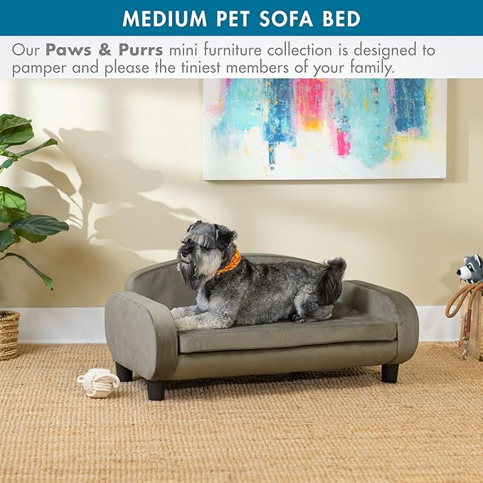 Paws & Purrs Multi-Cat Sofa Elevated Pet Bed for Indoor Cats Raised Cats Couch with Removable Washable Mattress Cover for Kittens, Dogs - 35.5" Wide, Ash