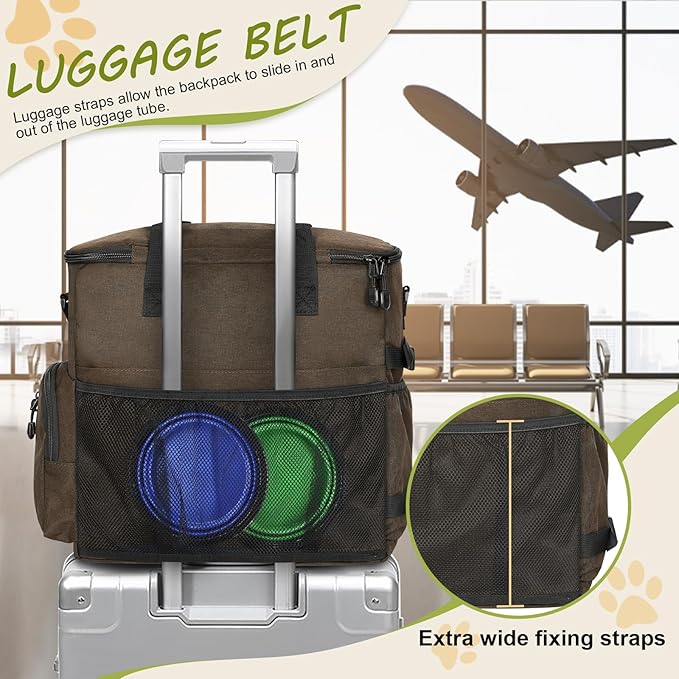 Dog Travel Bag Airline Approved–Pet Travel Tote with Collapsible Bowls,Food Containers & Feeding Mat–Multi-Pocket Organizer for Dogs & Cats, Durable & Water-Resistant for Hiking,Trips,Outdoors