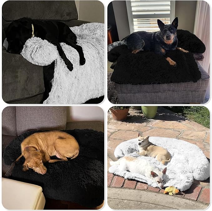 GGIB Calming Dog Bed Fluffy Plush Dog Mat for Furniture Protector with Removable Washable Cover for Large Medium Small Dogs and Cats (Medium, Black)