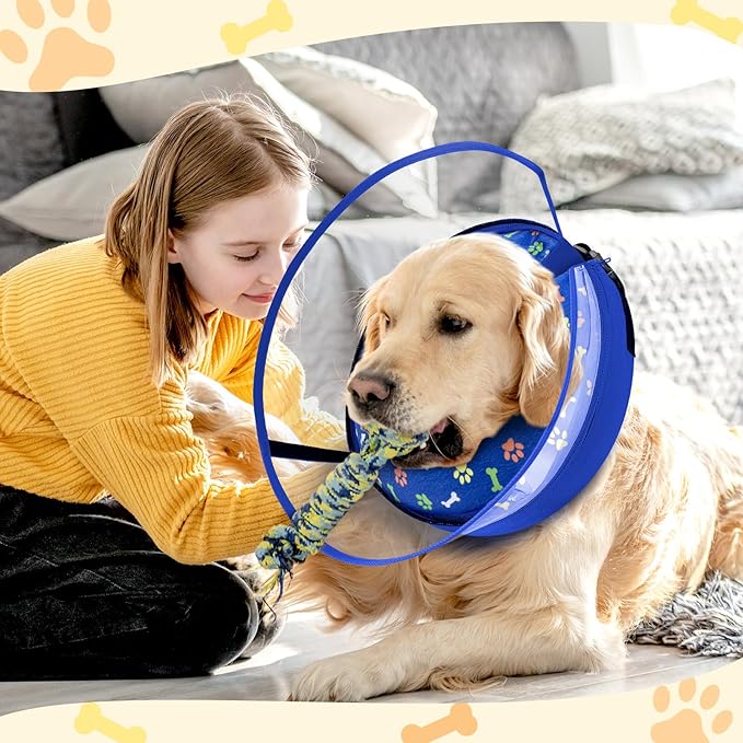 Dog Cone Collar with Enhanced Anti-Licking, Inflatable Dog Cone After Surgery, Adjustable Size with Soft Padding for Small Medium Large Dogs - Blue/XL