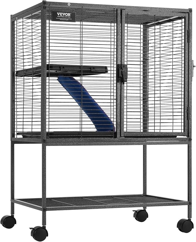 VEVOR 34" Rolling Metal Ferret Cage, Large 2-Tier Critter Nation Cage, Small Animal Cage with Ramps & Tray, Easy to Set up for Pet Mice, Hamster, Guinea Pig, Chinchilla, Squirrel, Hedgehogs, Bunny