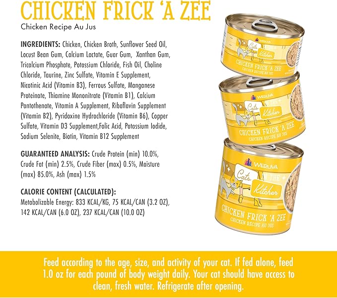 Weruva Cats in The Kitchen, Chicken Frick 'A Zee with Chicken Au Jus Cat Food, 6oz Can (Pack of 24)