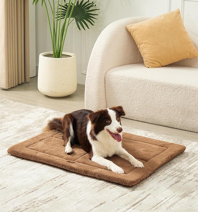 Made4Pets Dog Crate Pad Bed for Medium Dogs, Washable & Reversible, Anti-Slip Kennel Mat for Cozy Sleeping, Soft Fluffy Dog Bed for Indoor & Outdoor Use, 29"x21", Brown