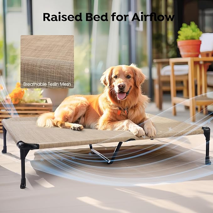 Veehoo Cooling Elevated Dog Bed Add Removable Waterproof Bolster Cushion Mat, Raised Pet Cot with Breathable Teslin Mesh, No-Slip Feet, Dog Couch Bed for Indoor Outdoor, 49x33inches, Beige, CWC2331B