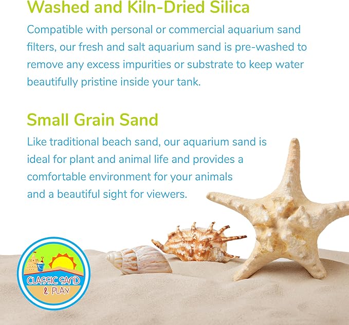 CLASSIC SAND & PLAY Natural Aquarium Sand for Freshwater and Saltwater Tanks, 20 lb. Bag, Improves Filter Life and Filtration Process, Pre-Washed Fine Sand, Red