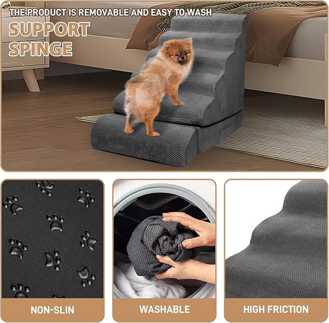 Soft Dog Stairs & Steps for High Beds 24-28 Inches Tall for Small Dogs, LitaiL Pet Stairs/Steps for Beds 28 Inches High, Non-Slip Dog Ramps for Older Cats