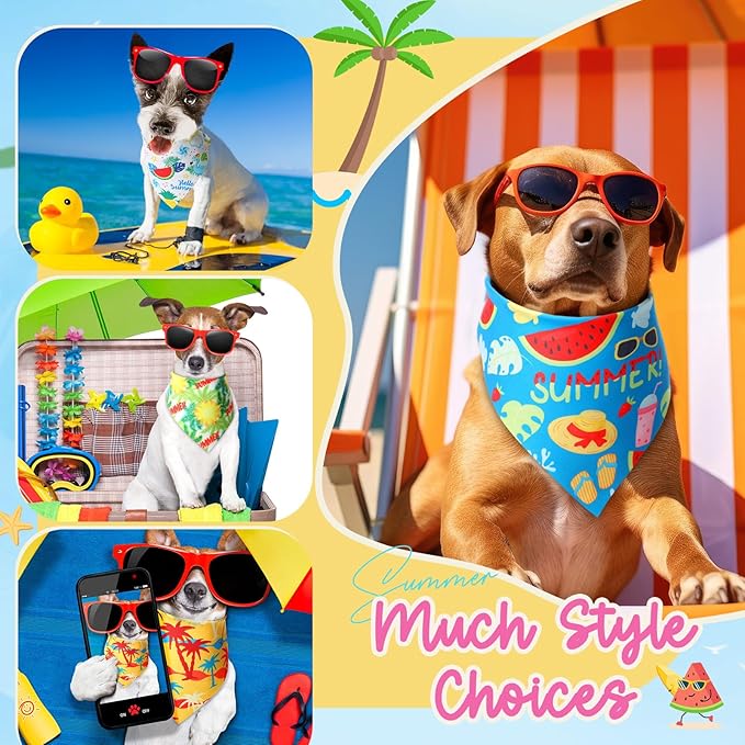 Preboun 100 Pieces Summer Bandanas for Dogs Bulk Hawaiian Dog Bandanas Fruit Kerchief Set for Summer Puppy Small Medium Large Pets Costume Accessories