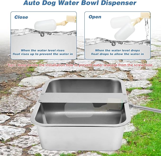 YUEPET 3 Gallon Auto Dog Water Bowl Dispenser Outside Automatic Water Dispenser for Large Dogs Stainless Steel Auto-Fill Dog Waterer Feeder with Float Valve for Pets Indoor Outdoor Use