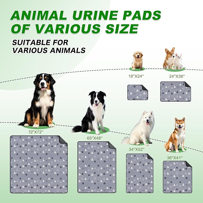 Washable Pee Pads, Puppy Pee Pad for Dogs, 2 Pack Absorbent Reusable Training Dog Pads Pet Puppy Pads, Non-Slip Potty Pads for Whelping, Playpen, Crate, Bed, Grey 34"x63"