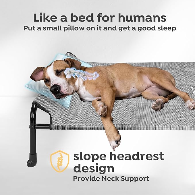 Veehoo Original Elevated Dog Bed - Outdoor Raised Dog Cot, One-Sided Raised Headboard Cooling Pet Bed, Non-Slip & Breathable, L, CWC2417A