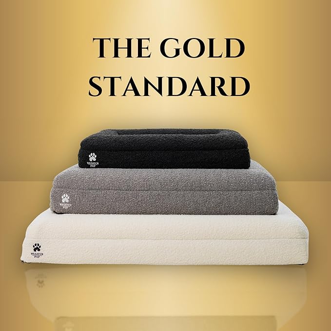 Luxury Boucle Fabric Orthopedic Large Dog Bed with Memory Foam | Breathable Comfort and Washable Dog Couch Bed with Waterproof Liner & Cover | Ideal Pet Beds for Big Dogs - Grey (45"x36x7)