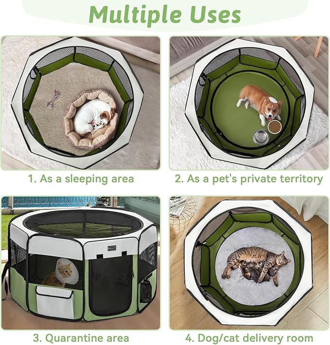 PETSFIT Portable Dog Playpen,36" Dog Play Pen Indoors with Removable Waterproof Mat & Zippered Roof | RV, Camping, Travel Dog Pen | Whelping & Cat Observation Space(36" L x 36" W x 21" H)