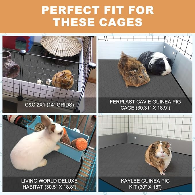 Washable Guinea Pig Liners for Cage, 2 Pack 24" X 47" Super Absorbent Reusable Guinea Pig Bedding Pee Pads Tarp Bottom for C&C Cage with Rabbits, Bunny, Chinchesillas, and Other Small Animals