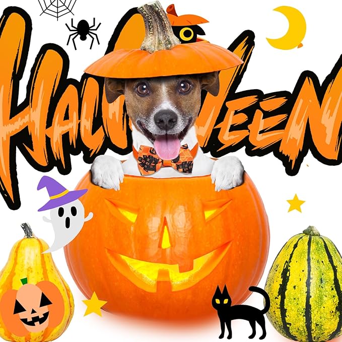 Talltalk 360 Pcs Halloween Dog Bow Ties Collars Set Adjustable Thanksgiving Christmas Fall Xmas Dogs Neckties Grooming Accessories for Small Medium Large Pet Cat Decoration(Pumpkin)
