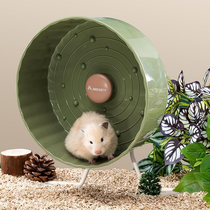 8.4" Silent Hamster Wheel, Non-Slip Track, Exercise, Release Stress, Relieve Anxiety, Adjustable Height Stand, for Syrian Dwarf Hamster, Gerbil, Mice, Other Small Medium Sized Pets, Green