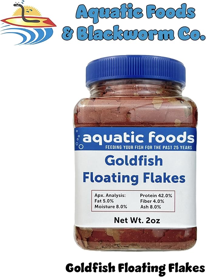 Aquatic Foods Inc. Premium Goldfish Flakes, 42% Protein Color Enhancing and Spirulina Flakes for Aquarium, Koi and All Pond Fish Also Pellet Mix, Wafer Mix Included…2oz