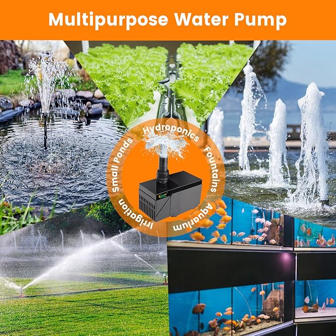 hygger 1850GPH Aquarium Water Pump with Intelligent Controller,DC 24V Ultra Quiet Powerhead, Powerful Return Pump for Fish Tanks, Aquariums, Ponds, Fountains, Sump, Hydroponics(55W, 14.8ft)