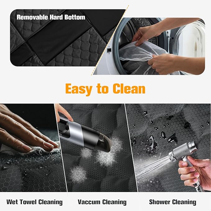 PETICON Convertible Back Seat Extender for Dogs, Dog Car Seat Cover Hard Bottom Holds 400 lbs, Waterproof Dog Hammock Backseat Protector with Mesh Window for Cars, Trucks and SUVs