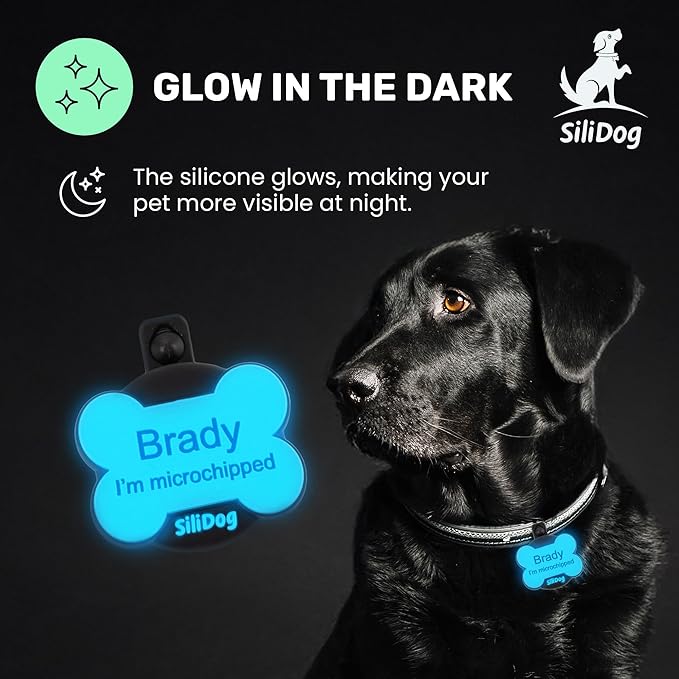 SiliDog AirTag Holder Silent Dog ID Tag – Personalized Engraved Silicone Pet Tag – Durable, Glow-in-The-Dark – Pink Bone