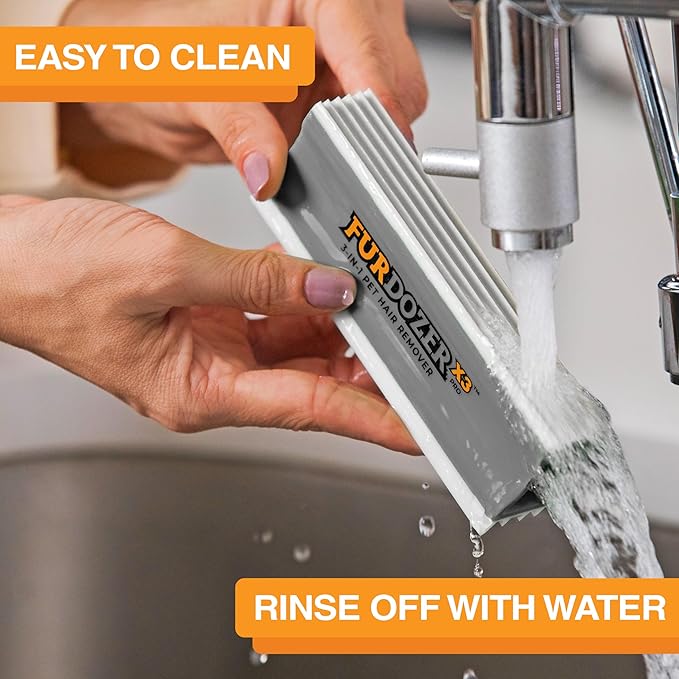 FurDozer X3 MEGA Pet Hair Remover & Auto Detailing Tool - Cat & Dog Hair Remover for Carpet, Car Interior, Couch, Bedding, & Furniture - Reusable Pet Hair Removal Tool for Dog Fur & Lint, 10", Grey