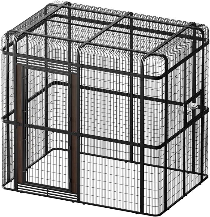 Large Bird Cage for Parakeets Outdoor Bird Aviary Parrot Cage with Perch, Walk-in Heavy Duty Birdcage for Macaws Canaries Parrots Budgie Lovebirds, Black
