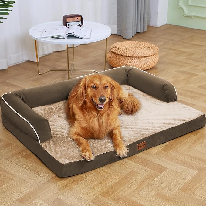 XXL Dog Bed with Bolsters, Waterproof Orthopedic Dogs Beds for Extra Large Dogs, Memory Foam XLarge Dog Beds with Removable Washable Cover, Nonskid Bottom (XX-Large,Brown)