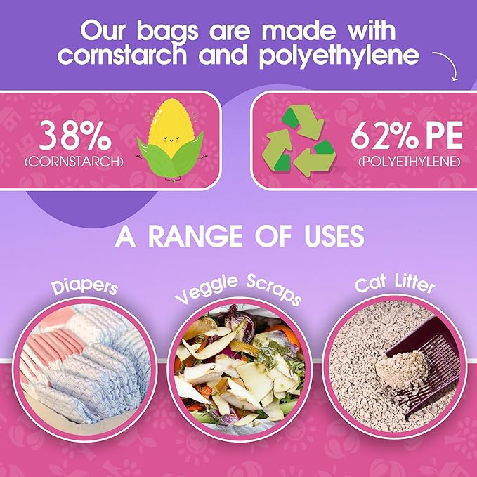 Pet N Pet 270 Counts Lavender Scented, Colorful Poop Bags for Dogs, 38% Plant Based & 62% PE Dog Poop Bags Rolls, Extra Thick Dog Waste Bag, Doggy Bag