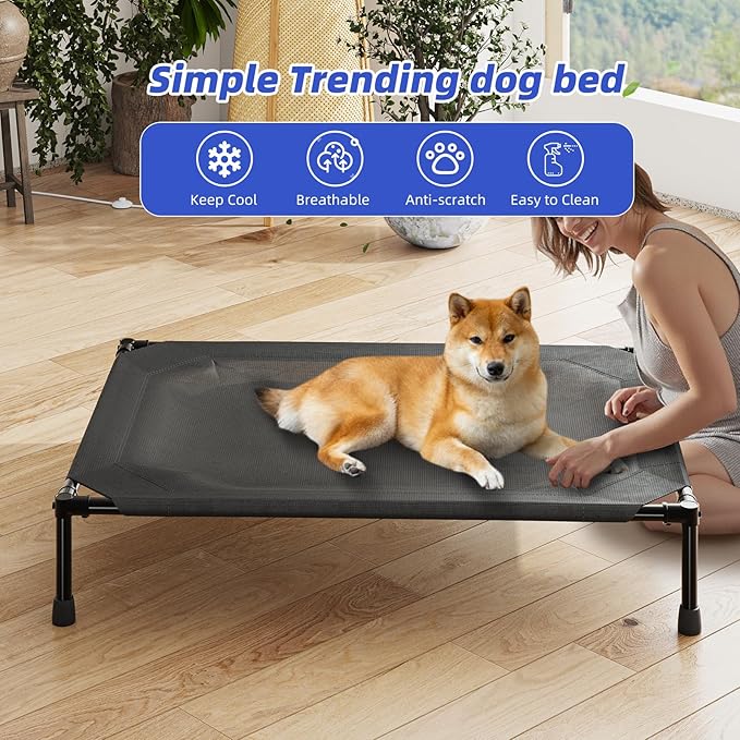 Simple Trending Raised Dog Bed for Large Dogs, Cooling Elevated Dog Bed, Breathable Pet Cot Bed, 42" x 31", Black