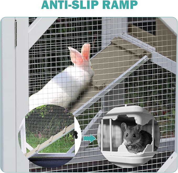 Rabbit Hutch Indoor for 2-4 Rabbits & Guinea Pigs,Bunny Cage with Slide-Out Plastic Trays,Wooden Small Animal Cage for Rabbits, Bunnies, and Guinea Pigs (Light Brown)