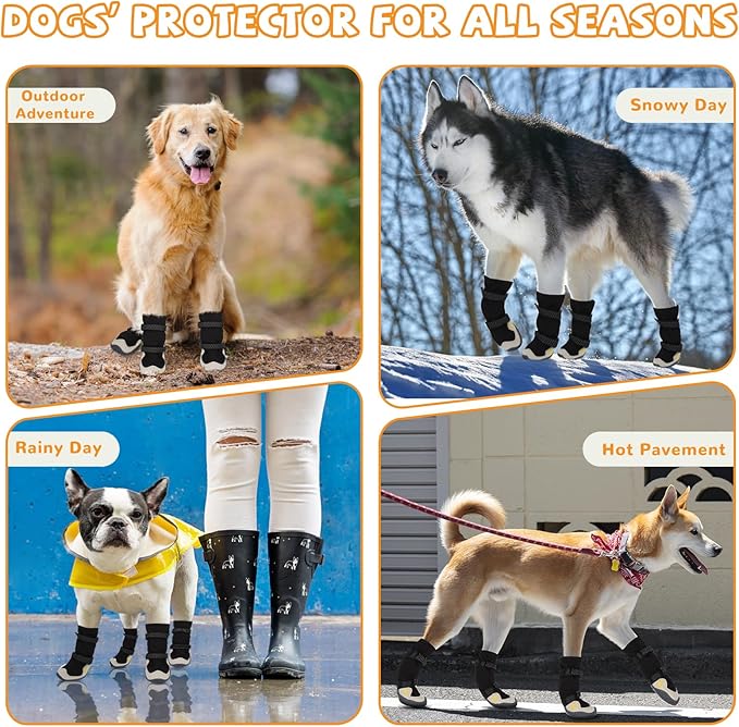 Dog Shoes for Large Small Medium Dogs, Dog Snow Boots Winter, Dog Booties and Paw Protectors to Prevent Licking, Anti-Slip Dog Shoes with Reflective for Hot Pavement,Hardwood Floors, Hiking (Size 7)