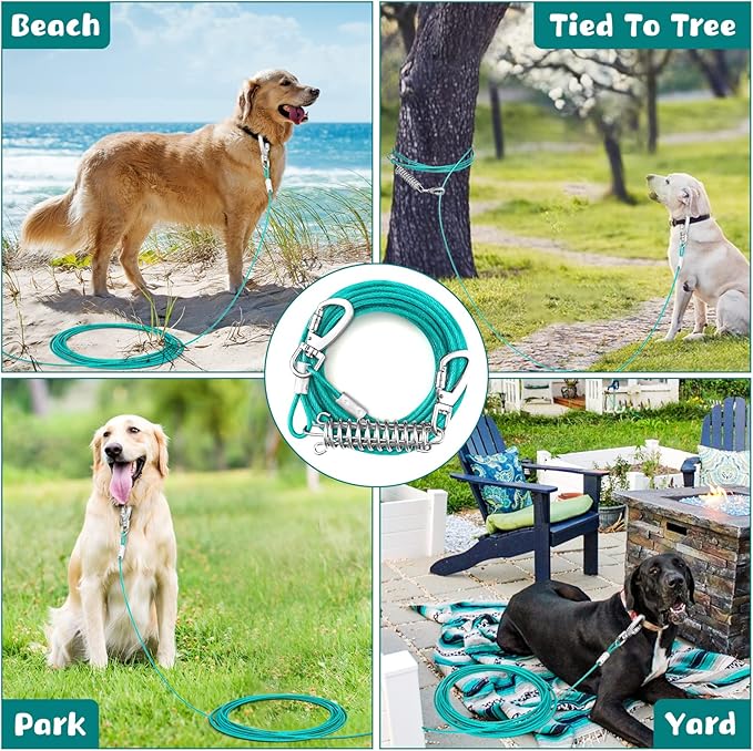 Tie Out Cable for Yard - 20FT Heavy Duty Dog Leads, Chew Proof for Large Dogs Up to 125lbs