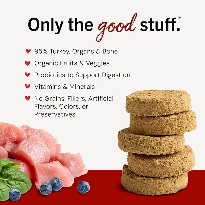 Stella & Chewy's Freeze-Dried Raw Dinner Patties - Turkey Recipe - High Protein Grain-Free Puppy & Dog Food - Perfect For Picky Eaters - 14 oz