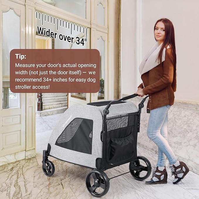 EchoSmile XL Extra Large Dog Stroller - Adjustable Handles,Lightweight Folding Pet Stroller,All-Terrain 4 Wheel for 2 Medium Dogs,Dual Entry Safety Dog Stroller,Capacity 160 lbs,Gray