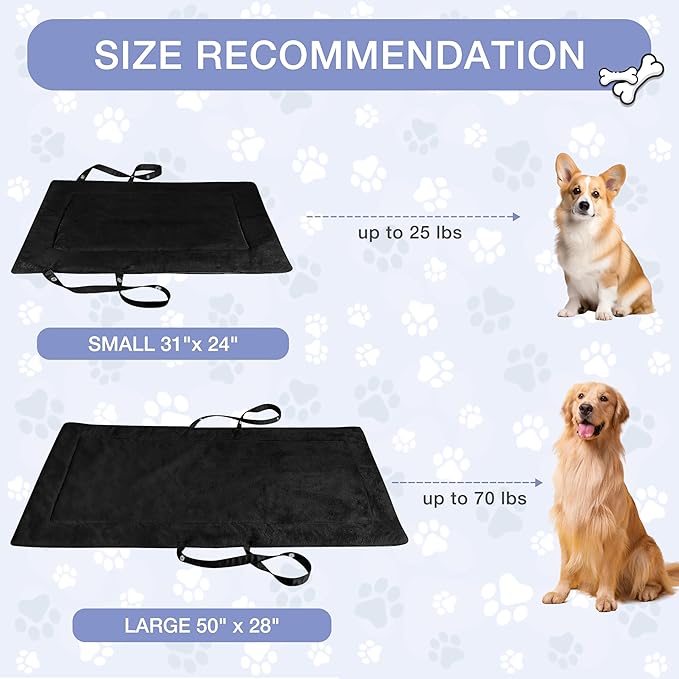 Kritter Planet Waterproof Foldable Dog Bed Pad for Camping & Travel, Portable Roll-Up Dog Bed Car Seat Pet Cushion Mat with Handles for Medium & Large Dogs, Indoor & Outdoor Use