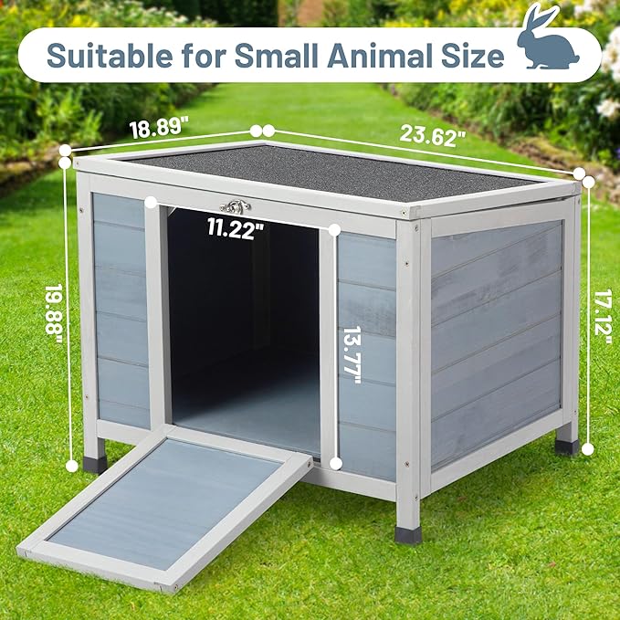 COZIWOW 24inches Wooden Catio Outdoor Cat House Small Animal House,Rabbit Hutch Indoor,Stable Weatherproof Bunny Cage Pet Shelter for Small Cat Dog Rabbit Guinea Pig (Grey)