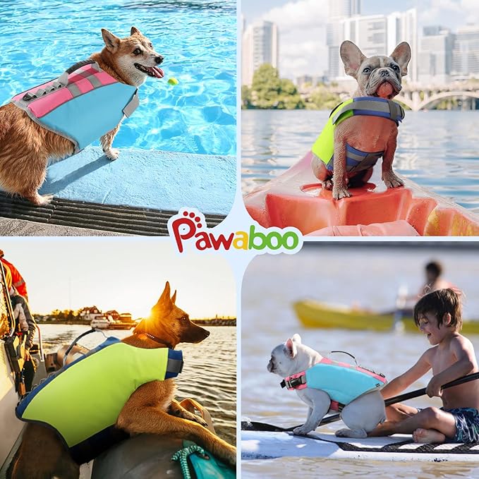 Pawaboo Dog Life Jacket - Reflective Safety Vest with Strong Buoyancy & Rescue Handle, Ripstop Dog Lifesaver for Swimming, Boating - Bright Yellow, S