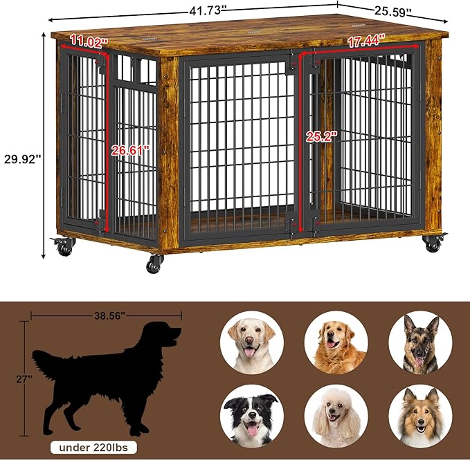 EasyCom 41" for Training Moveable XL Dog Crate, Large Dog Crate Furniture with Top-Access Teasing/Feeding Doors, Chew-Resistant Dog Kennel Indoor Furniture for Medium and Large Dogs
