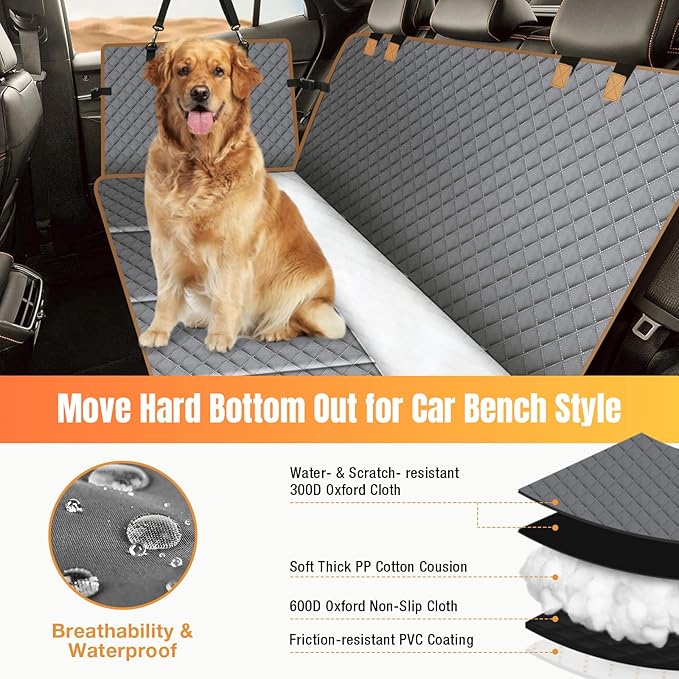 Dog Car Seat Cover for Back Seat, Larger Dog Car Bed Cover with Strong Bottom, Car Back Seat Extender Hammock for Car SUV Truck Grey