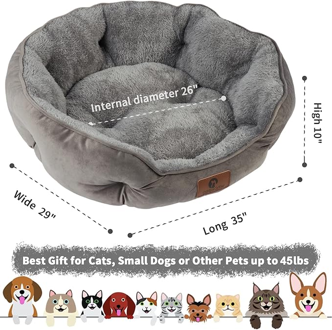 Asvin Large Dog Bed for Large Dogs, Cat Beds for Indoor Cats, Pet Bed for Puppy and Kitty, Extra Soft & Machine Washable with Anti-Slip & Water-Resistant Oxford Bottom, Grey, 35 inches
